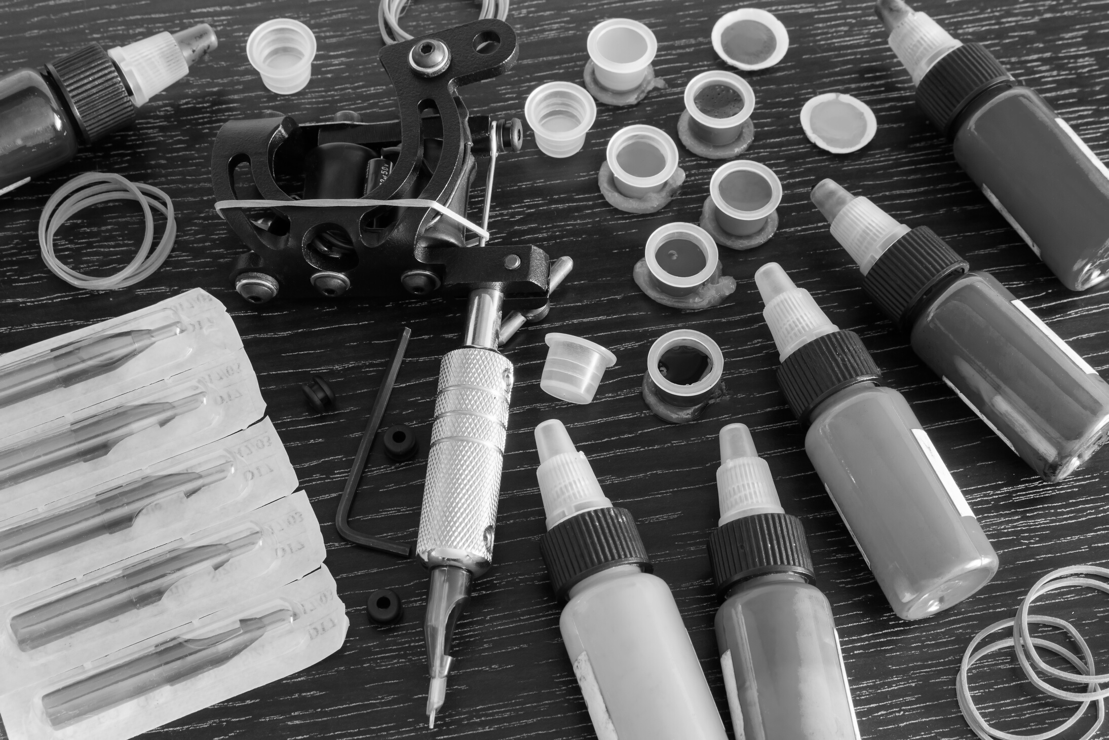 Accessories for tattoo on the black background